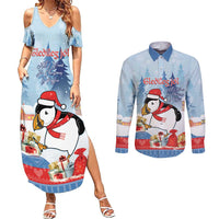 Personalised Puffin Iceland Christmas Couples Matching Summer Maxi Dress and Long Sleeve Button Shirt Merry Xmas Winter Vibes - Wonder Print Shop