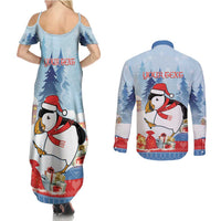 Personalised Puffin Iceland Christmas Couples Matching Summer Maxi Dress and Long Sleeve Button Shirt Merry Xmas Winter Vibes - Wonder Print Shop