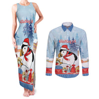 Personalised Puffin Iceland Christmas Couples Matching Tank Maxi Dress and Long Sleeve Button Shirt Merry Xmas Winter Vibes - Wonder Print Shop