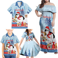 Personalised Puffin Iceland Christmas Family Matching Off Shoulder Maxi Dress and Hawaiian Shirt Merry Xmas Winter Vibes - Wonder Print Shop