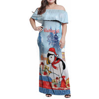 Personalised Puffin Iceland Christmas Family Matching Off Shoulder Maxi Dress and Hawaiian Shirt Merry Xmas Winter Vibes - Wonder Print Shop