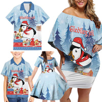 Personalised Puffin Iceland Christmas Family Matching Off Shoulder Short Dress and Hawaiian Shirt Merry Xmas Winter Vibes - Wonder Print Shop