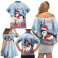 Personalised Puffin Iceland Christmas Family Matching Off Shoulder Short Dress and Hawaiian Shirt Merry Xmas Winter Vibes - Wonder Print Shop