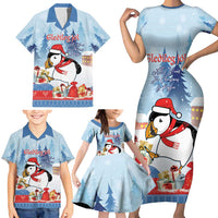 Personalised Puffin Iceland Christmas Family Matching Short Sleeve Bodycon Dress and Hawaiian Shirt Merry Xmas Winter Vibes - Wonder Print Shop