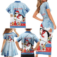 Personalised Puffin Iceland Christmas Family Matching Short Sleeve Bodycon Dress and Hawaiian Shirt Merry Xmas Winter Vibes - Wonder Print Shop