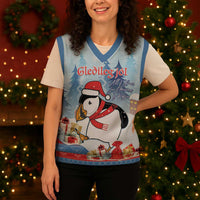 Personalised Puffin Iceland Christmas Knitted V-Neck Vest Merry Xmas Winter Vibes - Wonder Print Shop
