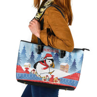 Personalised Puffin Iceland Christmas Leather Tote Bag Merry Xmas Winter Vibes - Wonder Print Shop