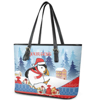 Personalised Puffin Iceland Christmas Leather Tote Bag Merry Xmas Winter Vibes - Wonder Print Shop