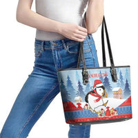 Personalised Puffin Iceland Christmas Leather Tote Bag Merry Xmas Winter Vibes - Wonder Print Shop