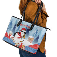 Personalised Puffin Iceland Christmas Leather Tote Bag Merry Xmas Winter Vibes - Wonder Print Shop