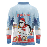 Personalised Puffin Iceland Christmas Long Sleeve Polo Shirt Merry Xmas Winter Vibes - Wonder Print Shop