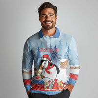 Personalised Puffin Iceland Christmas Long Sleeve Polo Shirt Merry Xmas Winter Vibes - Wonder Print Shop