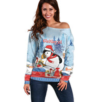 Personalised Puffin Iceland Christmas Off Shoulder Sweater Merry Xmas Winter Vibes - Wonder Print Shop