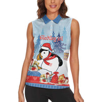 Personalised Puffin Iceland Christmas Women Sleeveless Polo Shirt Merry Xmas Winter Vibes - Wonder Print Shop