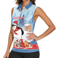 Personalised Puffin Iceland Christmas Women Sleeveless Polo Shirt Merry Xmas Winter Vibes - Wonder Print Shop