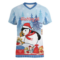 Personalised Puffin Iceland Christmas Women V-Neck T-Shirt Merry Xmas Winter Vibes - Wonder Print Shop