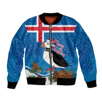 Personalised Iceland Christmas Bomber Jacket Puffin Santa Winter Flag Style - Wonder Print Shop