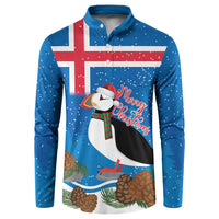 Personalised Iceland Christmas Button Sweatshirt Puffin Santa Winter Flag Style - Wonder Print Shop