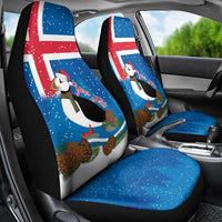 Personalised Iceland Christmas Car Seat Cover Puffin Santa Winter Flag Style - Wonder Print Shop
