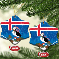 Personalised Iceland Christmas Ceramic Ornament Puffin Santa Winter Flag Style - Wonder Print Shop
