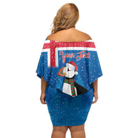 Personalised Iceland Christmas Family Matching Off Shoulder Short Dress and Hawaiian Shirt Puffin Santa Winter Flag Style - Wonder Print Shop