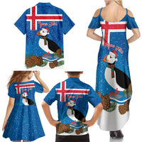 Personalised Iceland Christmas Family Matching Summer Maxi Dress and Hawaiian Shirt Puffin Santa Winter Flag Style - Wonder Print Shop