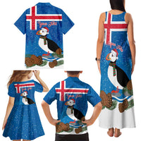 Personalised Iceland Christmas Family Matching Tank Maxi Dress and Hawaiian Shirt Puffin Santa Winter Flag Style - Wonder Print Shop