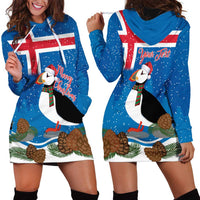 Personalised Iceland Christmas Hoodie Dress Puffin Santa Winter Flag Style - Wonder Print Shop