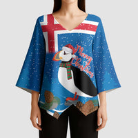 Personalised Iceland Christmas Kimono Sleeve Blouse Puffin Santa Winter Flag Style - Wonder Print Shop