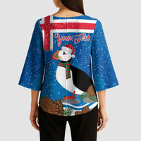 Personalised Iceland Christmas Kimono Sleeve Blouse Puffin Santa Winter Flag Style - Wonder Print Shop