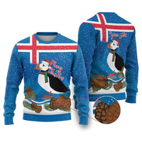 Personalised Iceland Christmas Ugly Christmas Sweater Puffin Santa Winter Flag Style - Wonder Print Shop