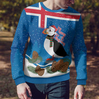 Personalised Iceland Christmas Ugly Christmas Sweater Puffin Santa Winter Flag Style - Wonder Print Shop