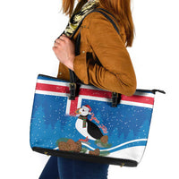 Personalised Iceland Christmas Leather Tote Bag Puffin Santa Winter Flag Style - Wonder Print Shop