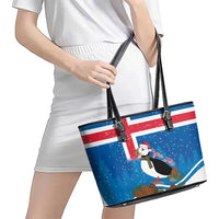 Personalised Iceland Christmas Leather Tote Bag Puffin Santa Winter Flag Style - Wonder Print Shop