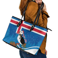Personalised Iceland Christmas Leather Tote Bag Puffin Santa Winter Flag Style - Wonder Print Shop