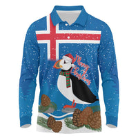 Personalised Iceland Christmas Long Sleeve Polo Shirt Puffin Santa Winter Flag Style - Wonder Print Shop