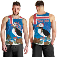Personalised Iceland Christmas Men Tank Top Puffin Santa Winter Flag Style - Wonder Print Shop