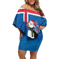 Personalised Iceland Christmas Off Shoulder Short Dress Puffin Santa Winter Flag Style - Wonder Print Shop