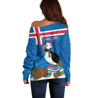 Personalised Iceland Christmas Off Shoulder Sweater Puffin Santa Winter Flag Style - Wonder Print Shop
