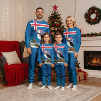 Personalised Iceland Christmas Pajama Set Puffin Santa Winter Flag Style - Wonder Print Shop