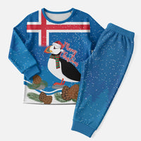 Personalised Iceland Christmas Pajama Set Puffin Santa Winter Flag Style - Wonder Print Shop