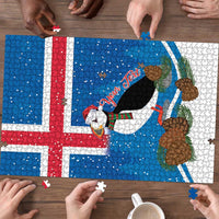 Personalised Iceland Christmas Puzzle Puffin Santa Winter Flag Style - Wonder Print Shop