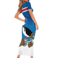 Personalised Iceland Christmas Short Sleeve Bodycon Dress Puffin Santa Winter Flag Style - Wonder Print Shop