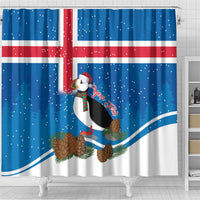 Personalised Iceland Christmas Shower Curtain Puffin Santa Winter Flag Style - Wonder Print Shop