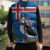 Personalised Iceland Christmas Sleeveless Puffer Jacket Puffin Santa Winter Flag Style - Wonder Print Shop