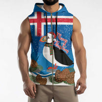 Personalised Iceland Christmas Sleeveless Zip Hoodie Puffin Santa Winter Flag Style - Wonder Print Shop
