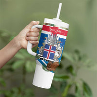 Personalised Iceland Christmas Tumbler With Handle Puffin Santa Winter Flag Style - Wonder Print Shop