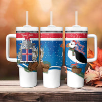 Personalised Iceland Christmas Tumbler With Handle Puffin Santa Winter Flag Style - Wonder Print Shop