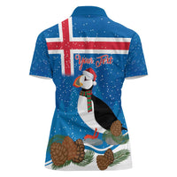 Personalised Iceland Christmas Women Polo Shirt Puffin Santa Winter Flag Style - Wonder Print Shop