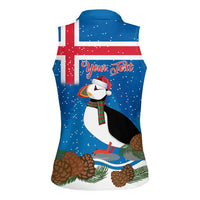 Personalised Iceland Christmas Women Sleeveless Polo Shirt Puffin Santa Winter Flag Style - Wonder Print Shop